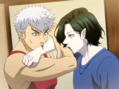 Mori and Franken drink from each other's blood.