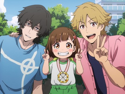 Miri poses with Papa Kazuki and Papa Rei.