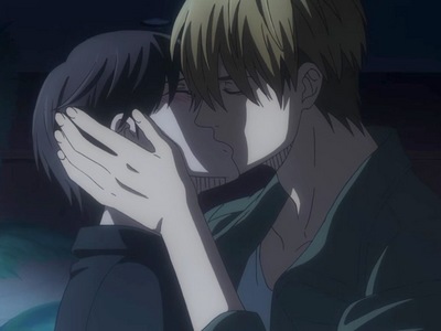 Takato and Junta kiss in a dark room.
