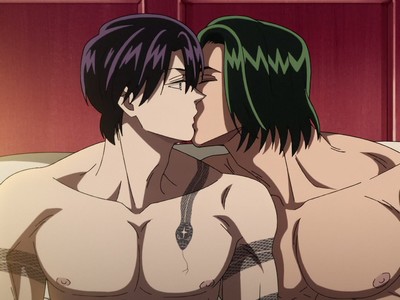 Miyuki and Gwen kiss in the bedroom.
