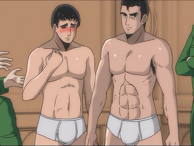 Michishita and Abe are stripped to their underwear.