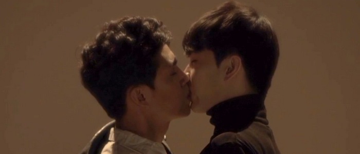 Muyeong and Hanbit share a kiss in Korean BL movie My Pistachio.
