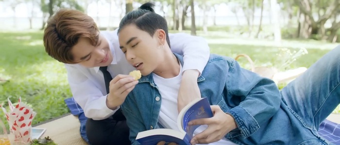 Kim and Mek portray a fake BL couple to promote the university.