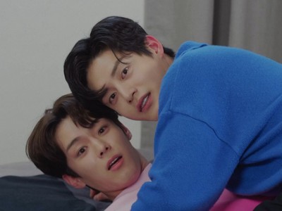 Jae Yoon and Ho Joon flirt in bed together until an employee startles them.
