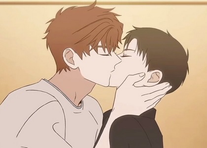 Sangwoo and Jaeyoung kiss each other.
