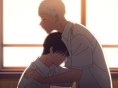 Yoshiki and Hikaru have an intimate moment in the classroom.