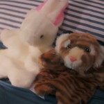 Bunny and Tiger are animal puppets.