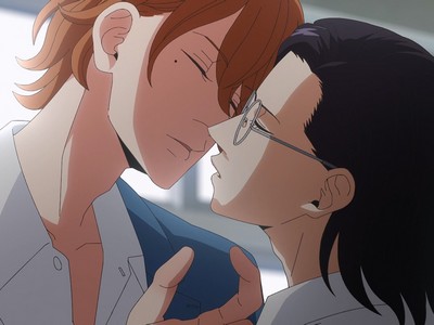 Giichi and Jin come close to kissing.