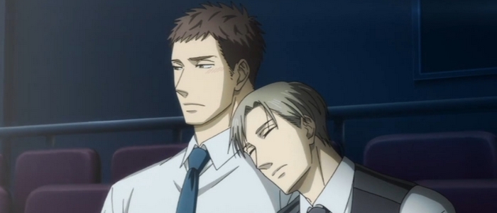 Yashiro and Doumeki sitting together, in a rare moment of intimacy that doesn't involve sex.
