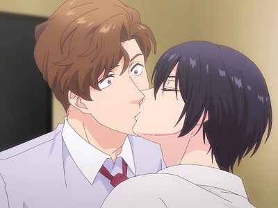 Fukami and Kaji share a kiss.